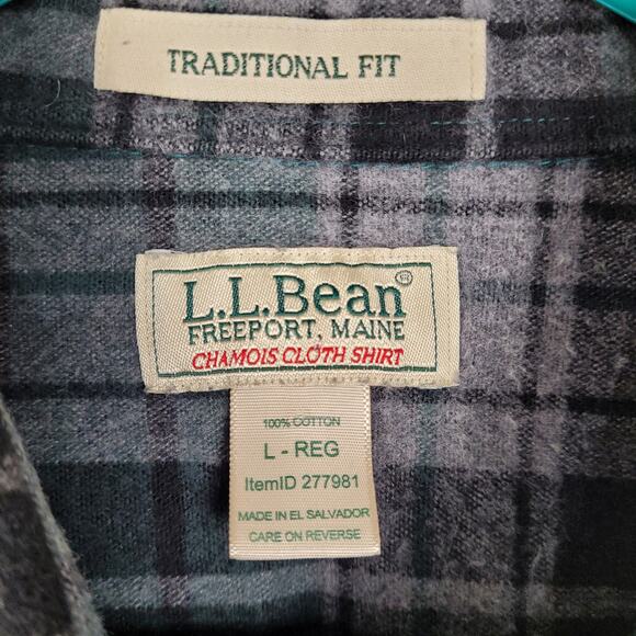 Vintage L.L. Bean green and grey plaid chamois shirt button up Size large - Picture 3 of 7